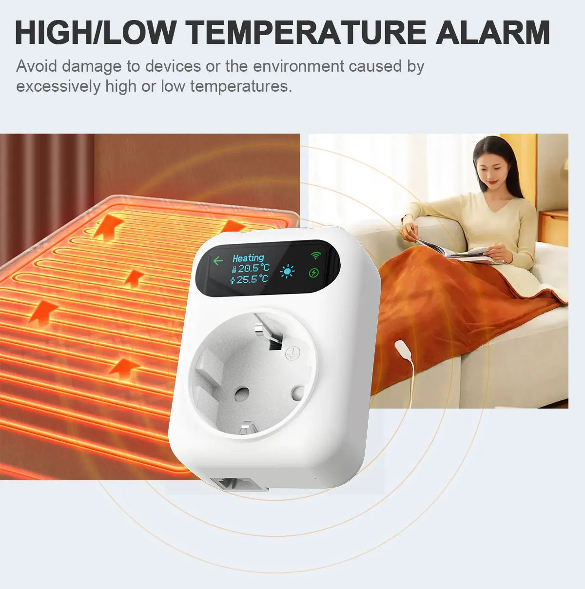 Tuya WIFI Digital Thermostat Socket 16A Outlet Plug Remote Temperature Controller Timer Switch Cooling Heating 3M NTC Sensor