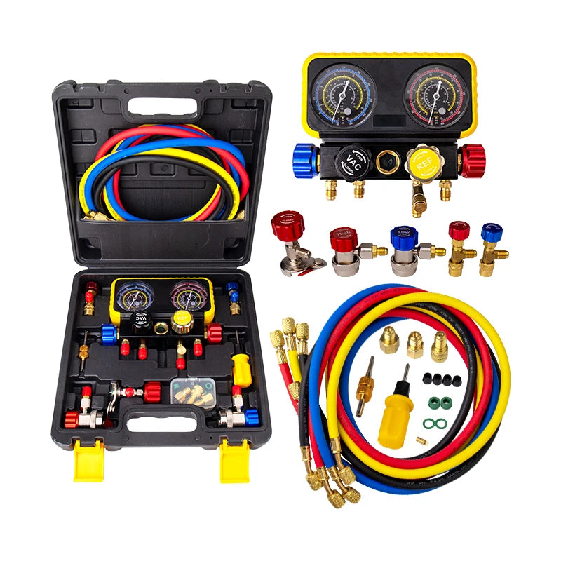 4-Wege Saug- Manometer-Diagnose-Set R134a R22 R410a R32 für Auto-Klimaanlage Kältemittelgas