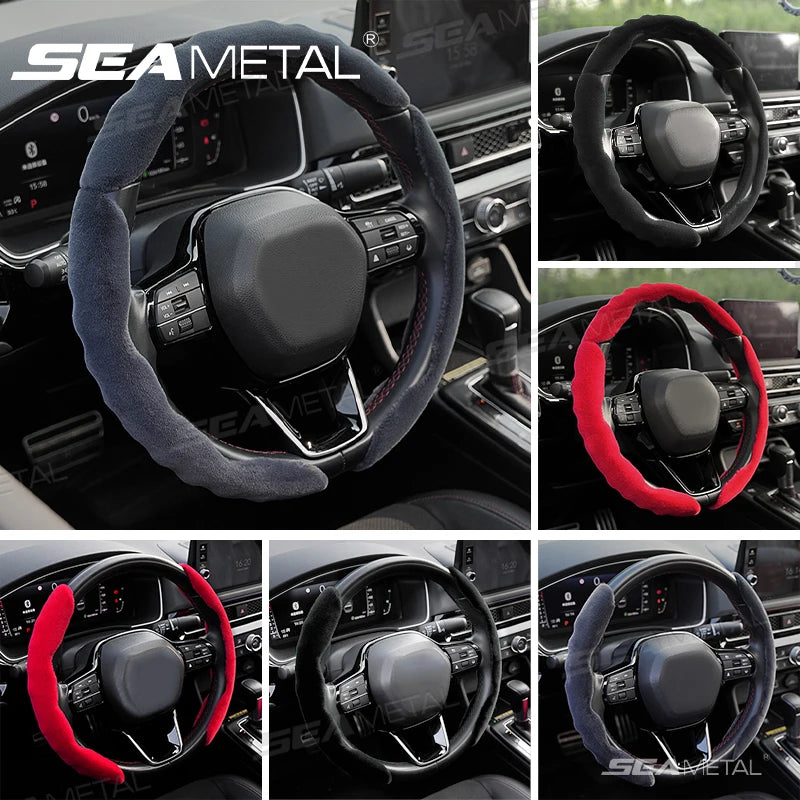 SEAMETAL Winter Steering Wheel Cover Shell Thicken Plush Warm Steering Protector Anti Scratch Car Steer Wheel Cover Non-Slip