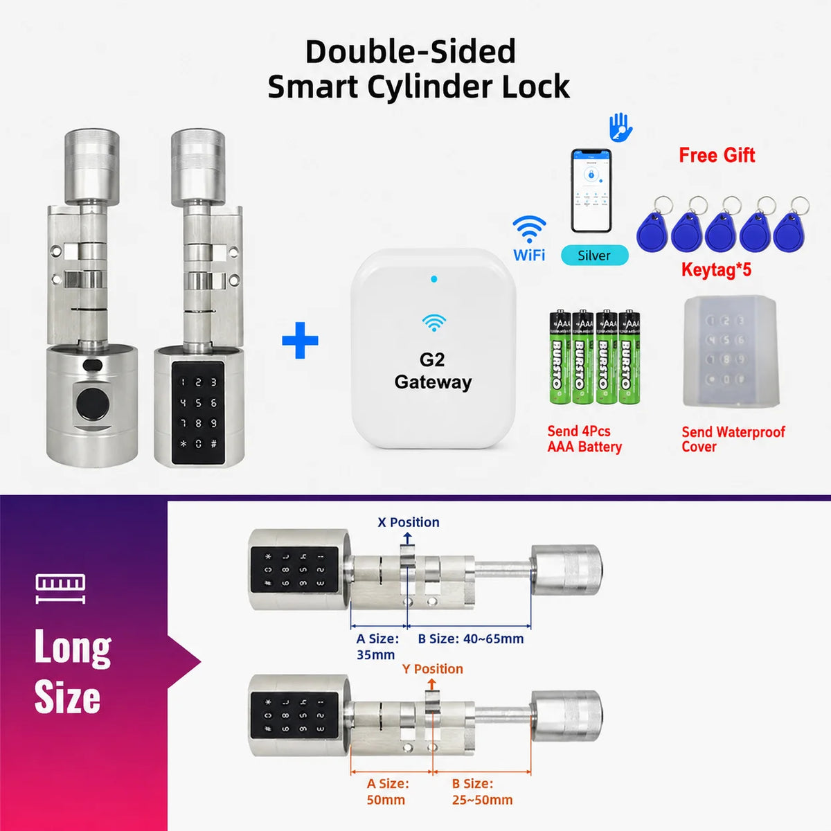 Smart Door Lock Cylinder Fingerprint Lock TTLock APP Digital Keypad Lock Adjustable Euro Cylinder Smart Lock Password IC Card Unlock