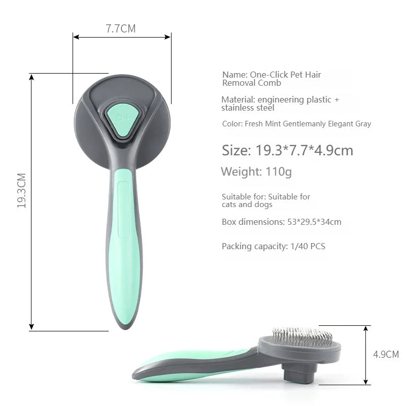 Self-Cleaning Pet Grooming Brush with One-Button Hair Release