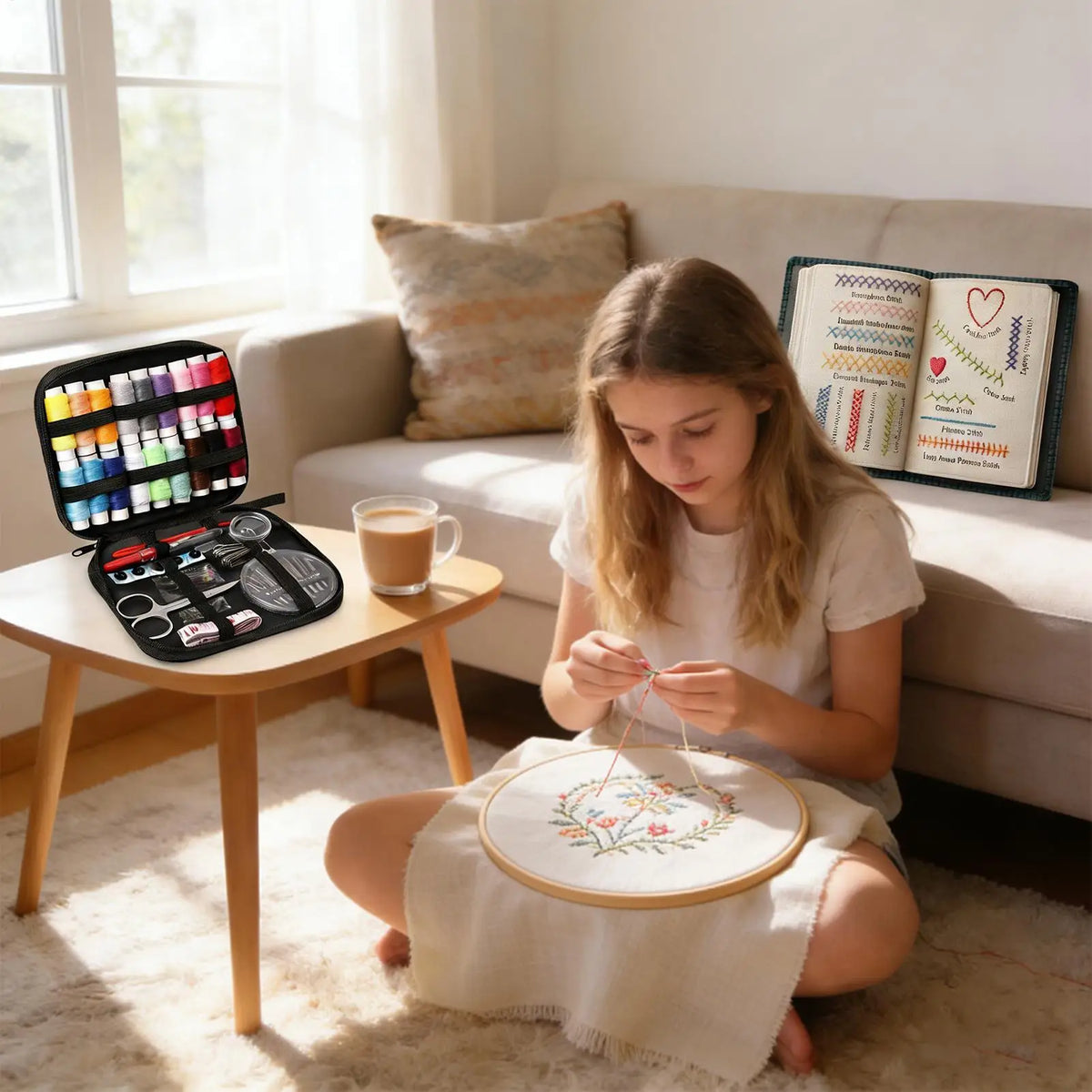 Embroidery Book for Beginners with 106 Patterns, Hoop and Needles