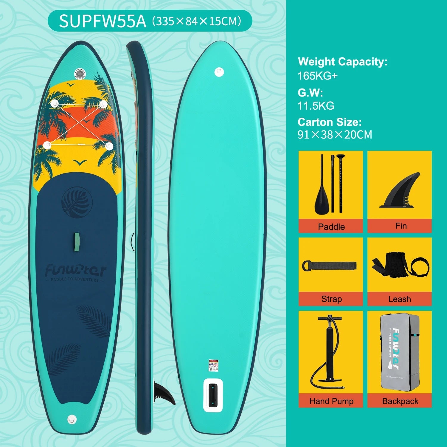 FunWater Inflatable Stand Up Paddle Board Paddling Board Surfboard Surf Sup Board 320-385CM Non-Slip Water Sport Paddle Board