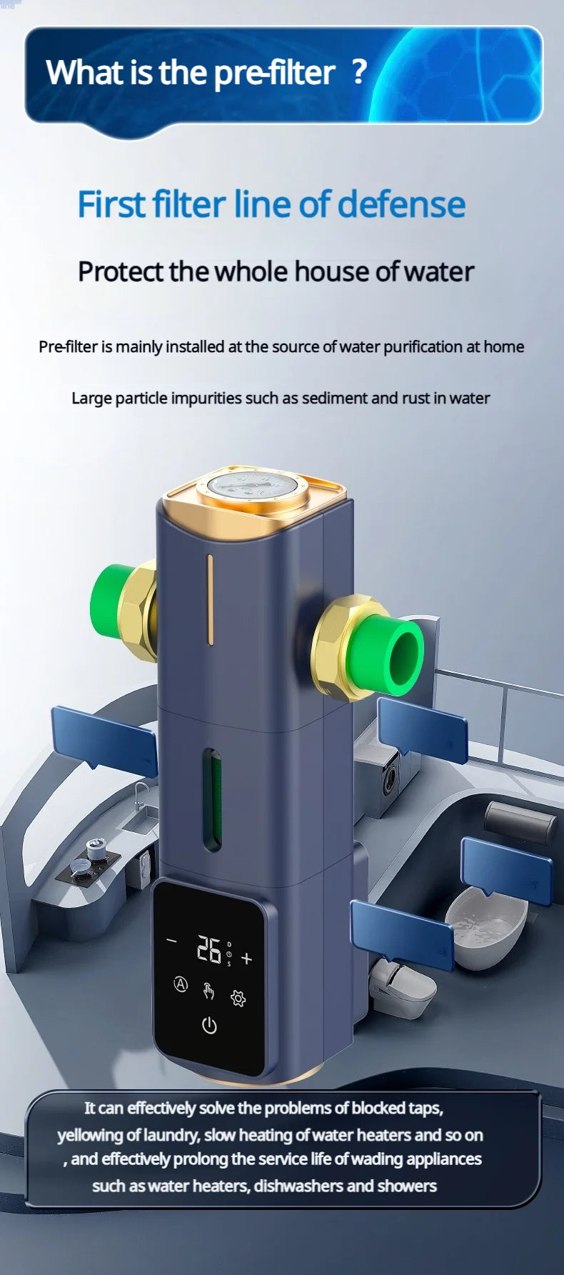 8000L/H Central Water Pre-Filter with Auto Self-Cleaning
