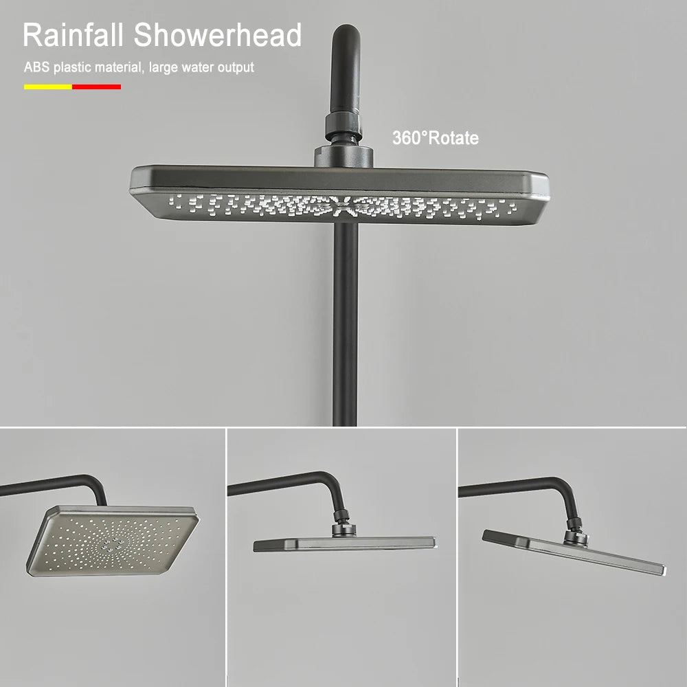 Black Digital Shower Set with Rainfall Head and Hand Shower