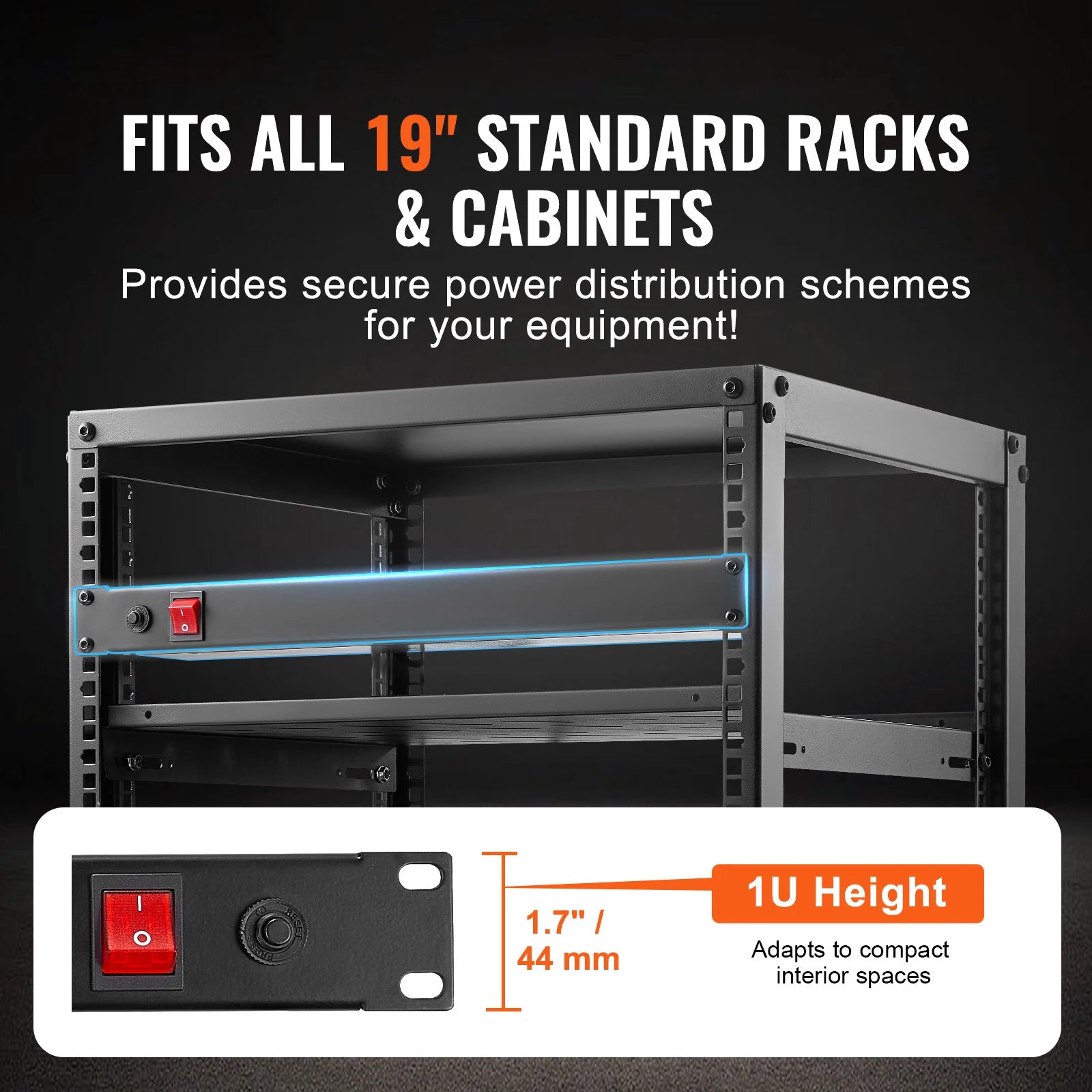 Multipresa PDU da 1U per montaggio a rack con 8/10/12 prese, protezione da sovratensioni 15A