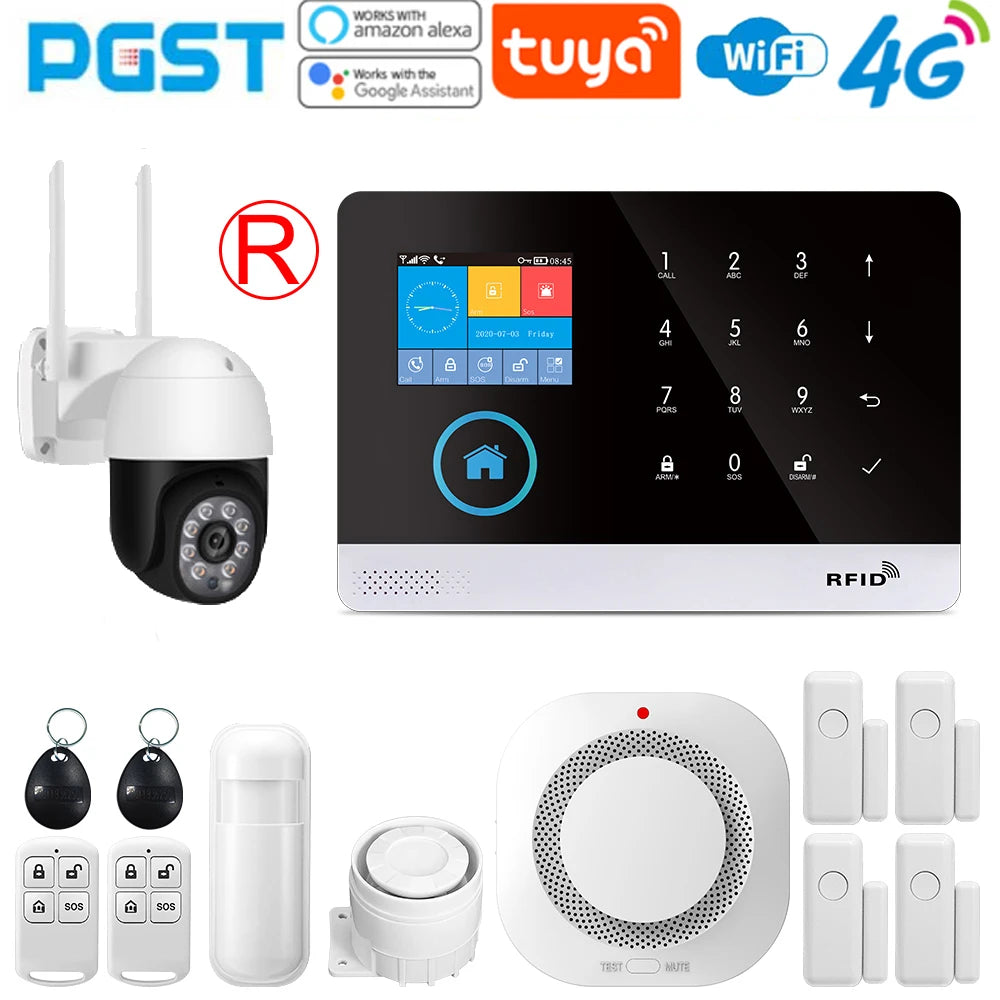 PGST-103 Graffiti Alarm System, 4G Secure Home WiFi Smart Home Alarm, Wireless Security System Device, Controlled by Smart Life