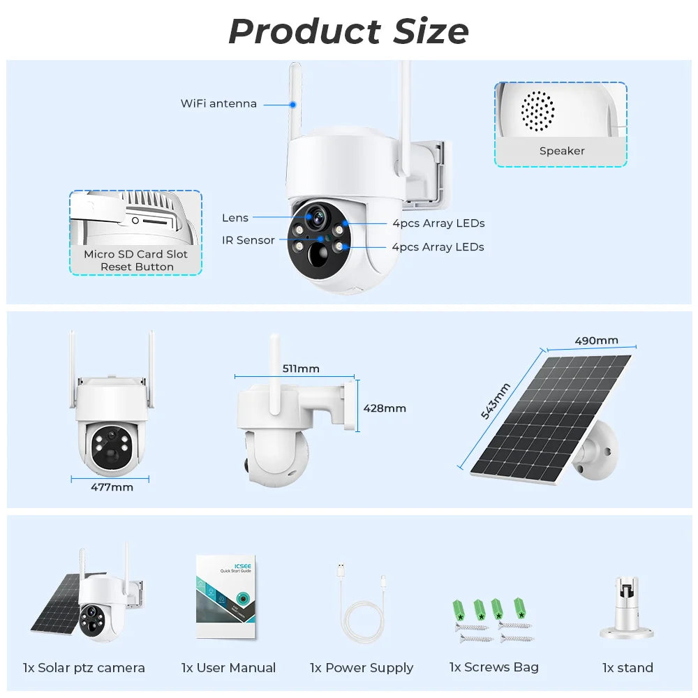 4MP Outdoor Solar Security Camera with PTZ and Battery