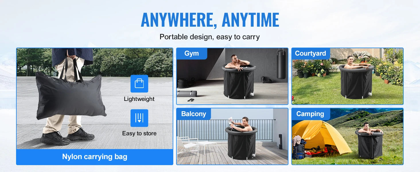 SucceBuy Ice Bath Tub Cold Water Therapy Plunge Tub for Athletes Portable Outdoor Ice Barrel Plunge Pool Inflatable Ice Bathtub