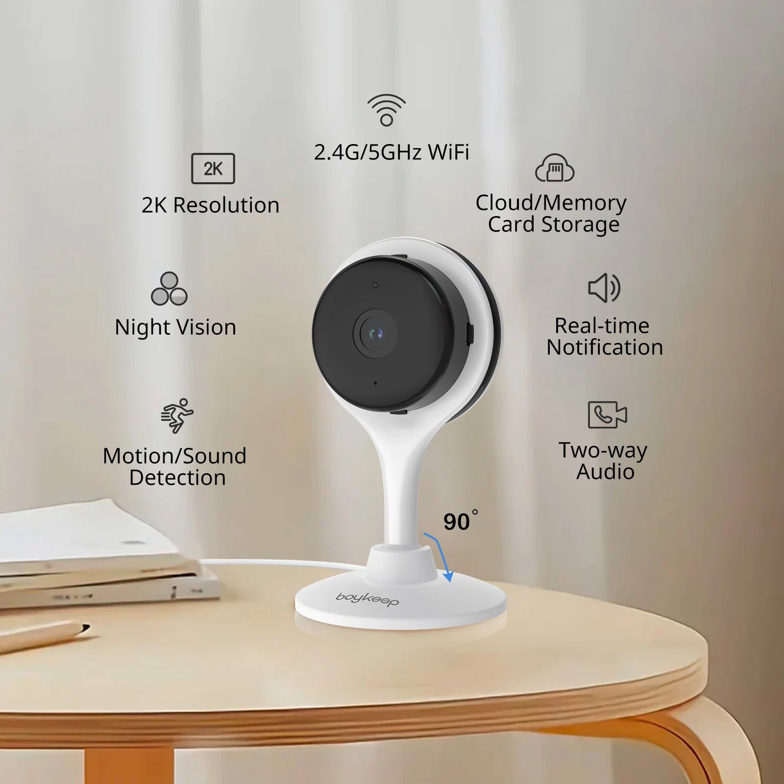 2K Indoor WiFi Security Camera with 2-Way Audio & Motion Detection