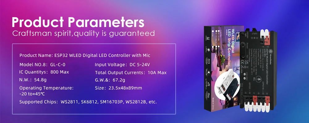 Controlador LED direccionable ESP32 WLED con micrófono