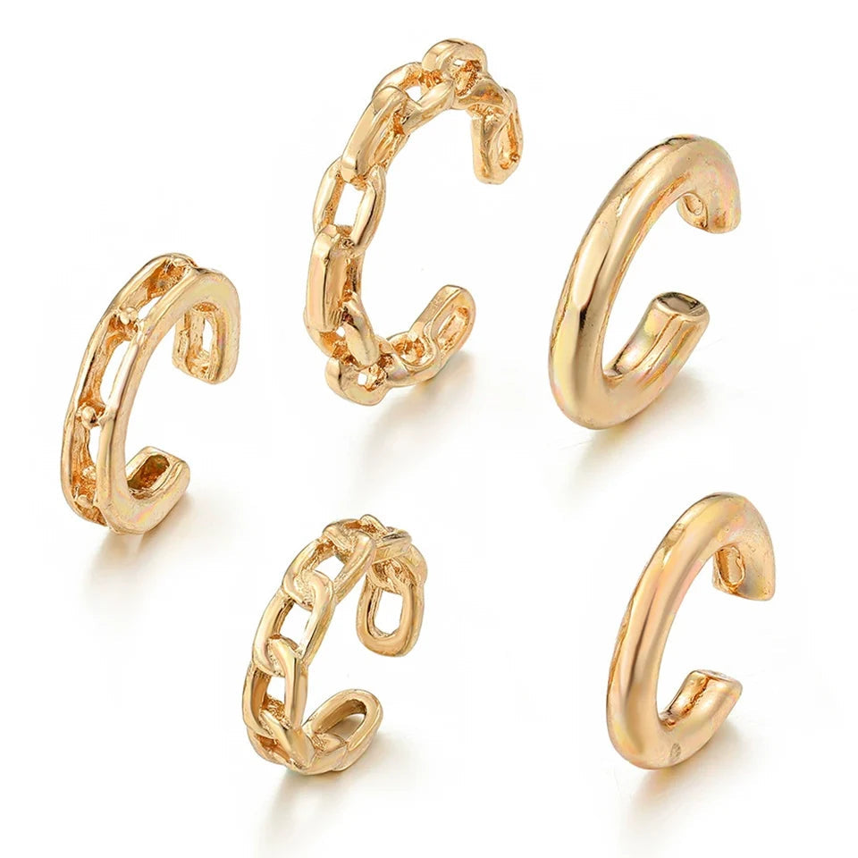 Chic Gold Color Leaves Ear Cuff Black Non-Piercing Ear Clips Fake Cartilage Earrings Clip Earrings For Women Daily Jewelry