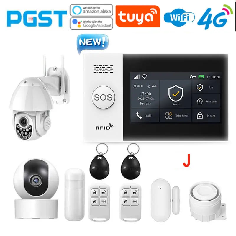 PGST PG-107 4G Tuya bežični WIFI GSM kućni alarm sustav sa sigurnosnim kamerama senzor pokreta vrata osigurač alarm burglar Alexa & Google