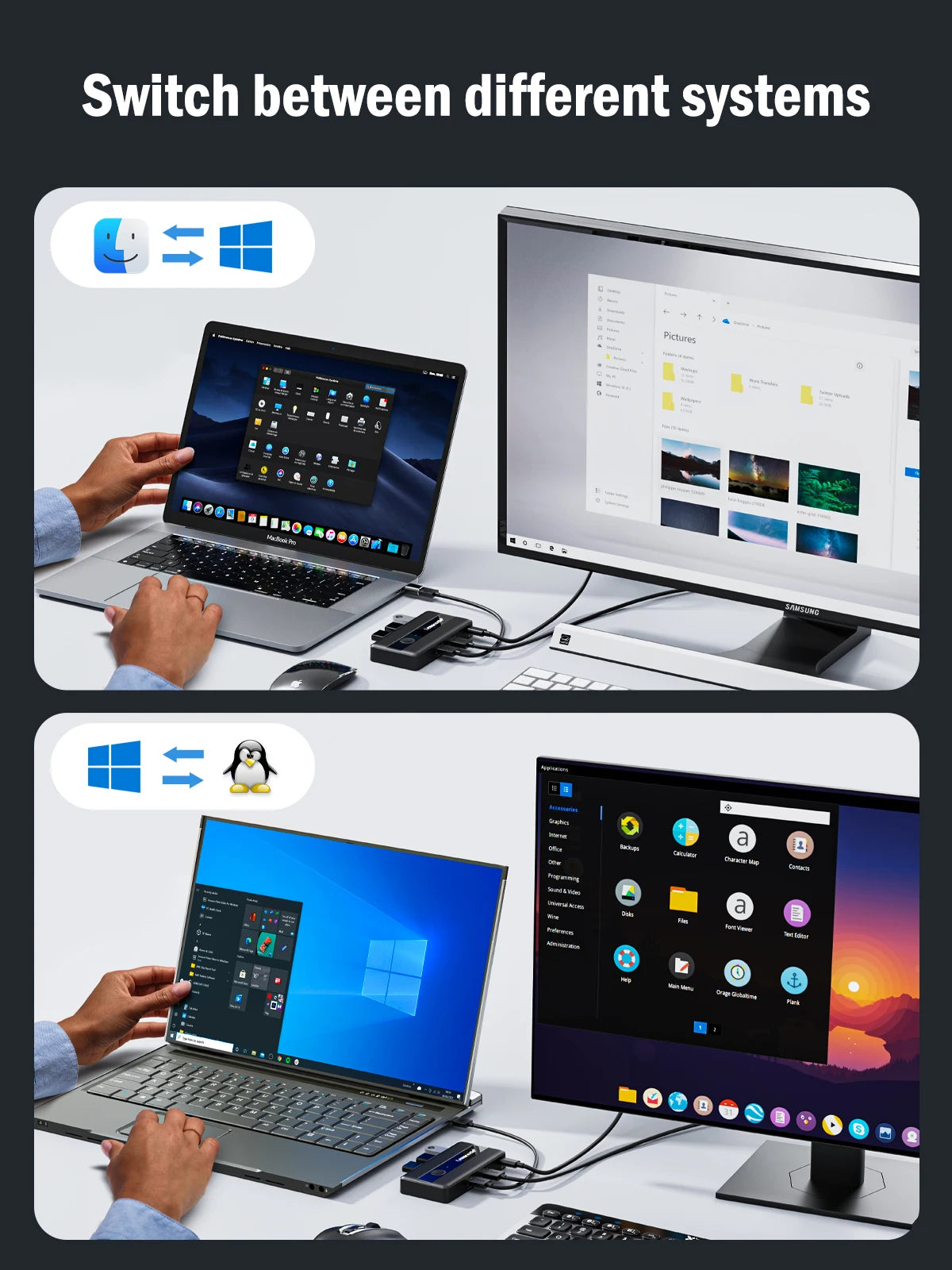 USB 3.0 превключвател за споделяне на периферни устройства между две компютри