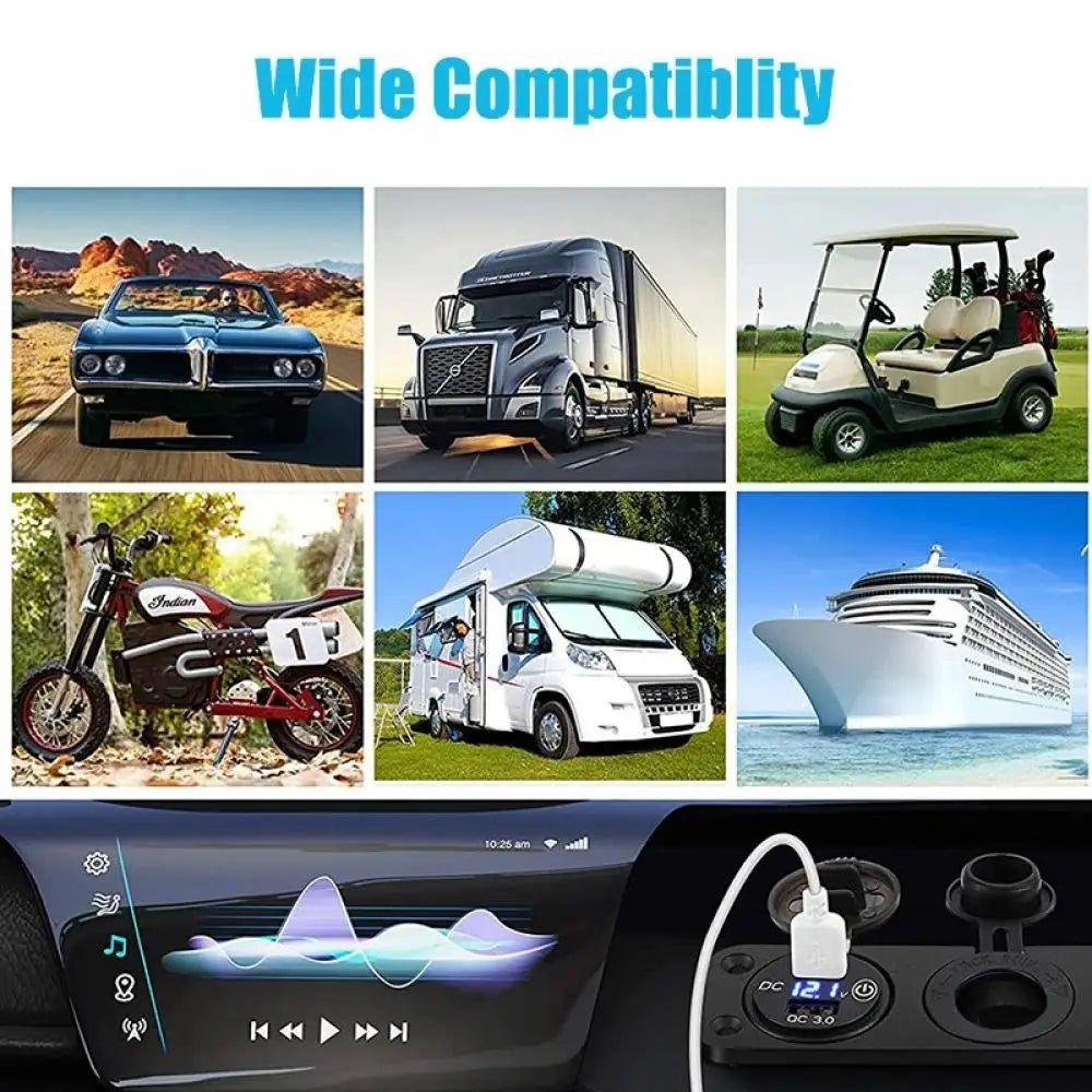 Waterproof Cigarette Lighter Outlet Quick Charge 3.0 12V/24V Dual USB Car Socket with LED Voltmeter Touch Switch for Car RV Boat