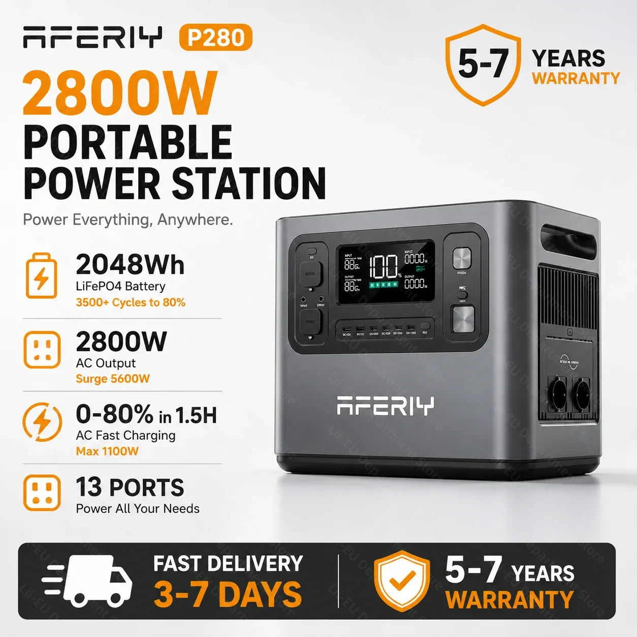 EU STOCK AFERIY P280 Portable Emergency Power Station 2800W 2048Wh LiFePO4 Solar Generator for Home Backup Outdoor Camping RV