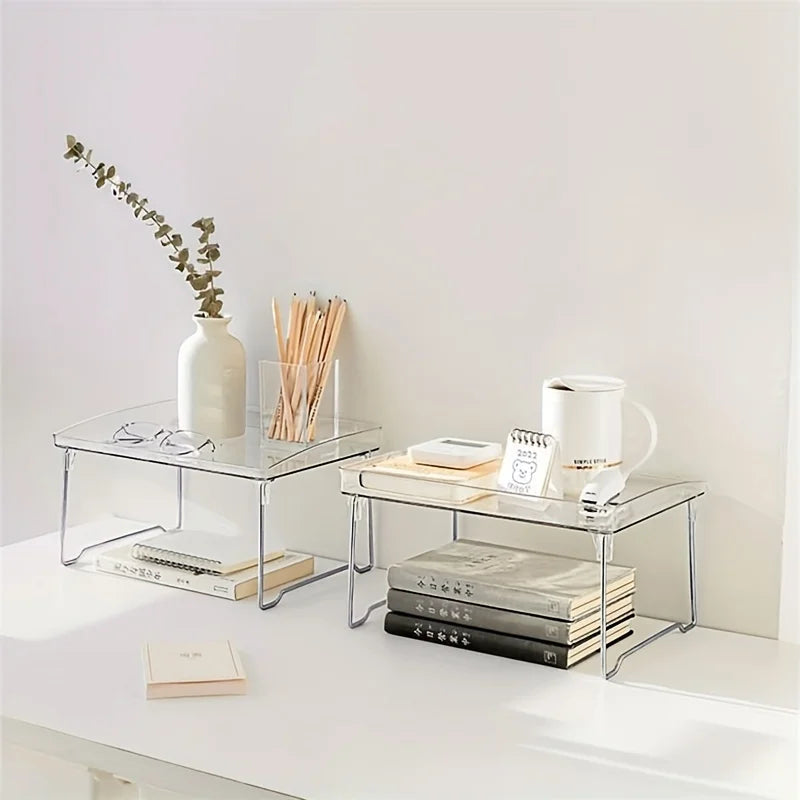 Étagère de rangement transparente à un niveau, pliable