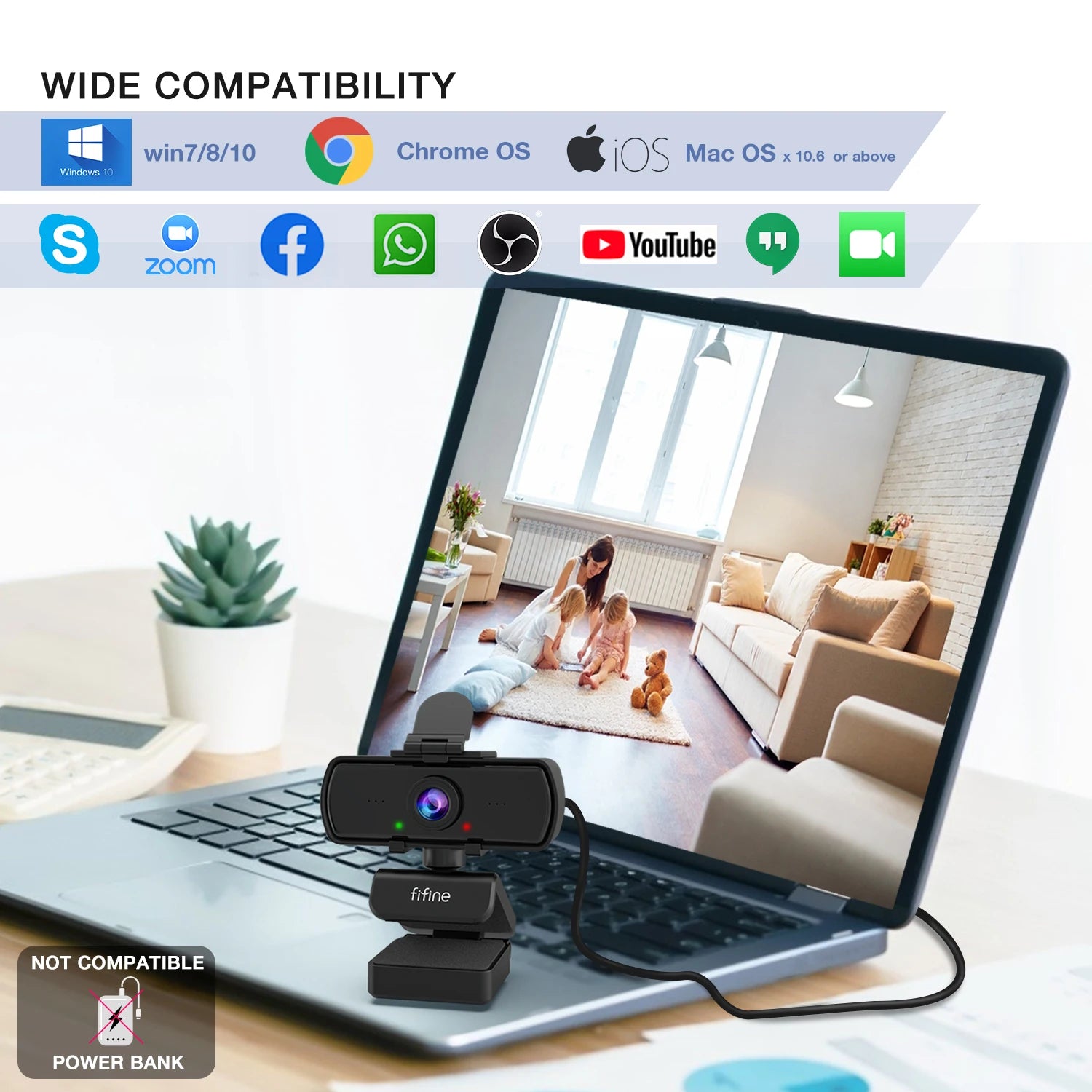 FIFINE 1440p Full HD PC webkamera s mikrofónom, statívom, pre USB stolný počítač a notebook, webkamera na živé vysielanie pre videohovory-K420