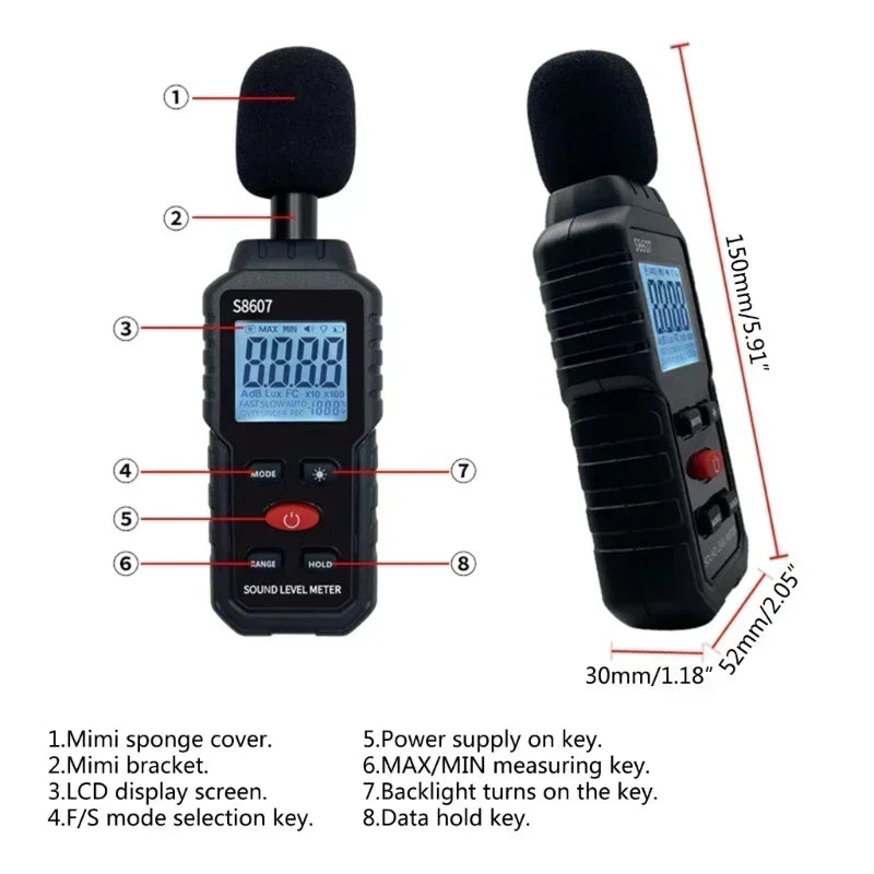 Sonómetro digital portátil, 30–130dB
