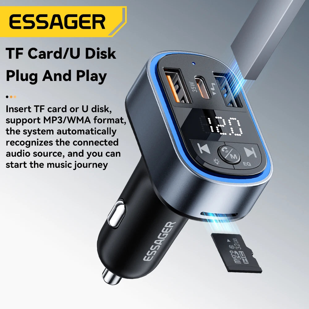 Car Charger FM Transmitter with Bluetooth 5.3 and USB-C Output