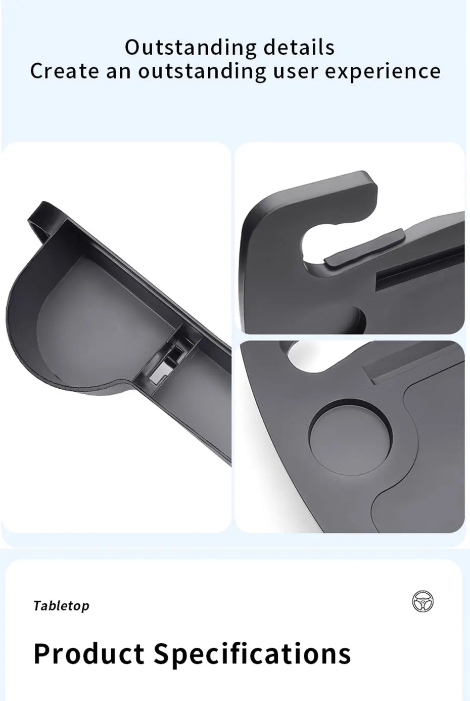 SEAMETAL Car Steering Wheel Food Tray Multifunctional Large Temporary Desktop for Car Interior Universal Laptop/Tablet Holder