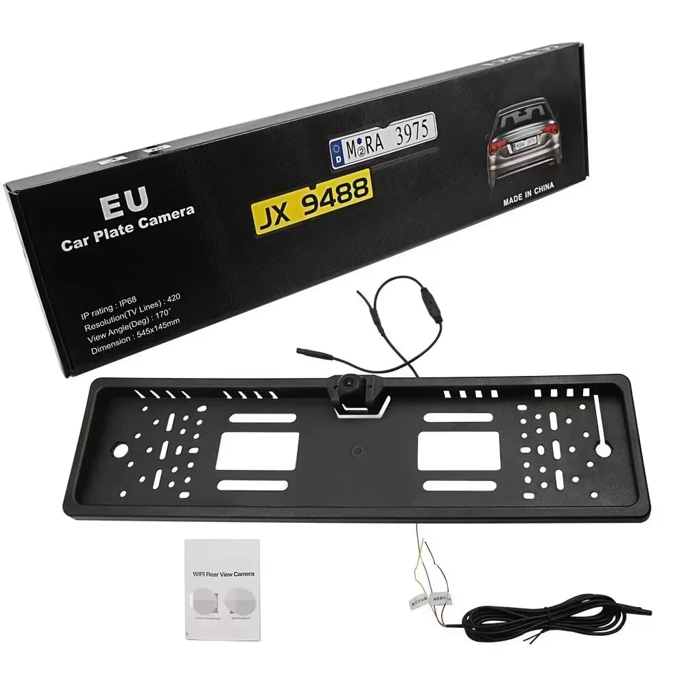 License Plate Frame Camera Wireless WiFi European License Plate Frame Rear View Reverse Camera High Definition Starlight Night Vision Car Camera