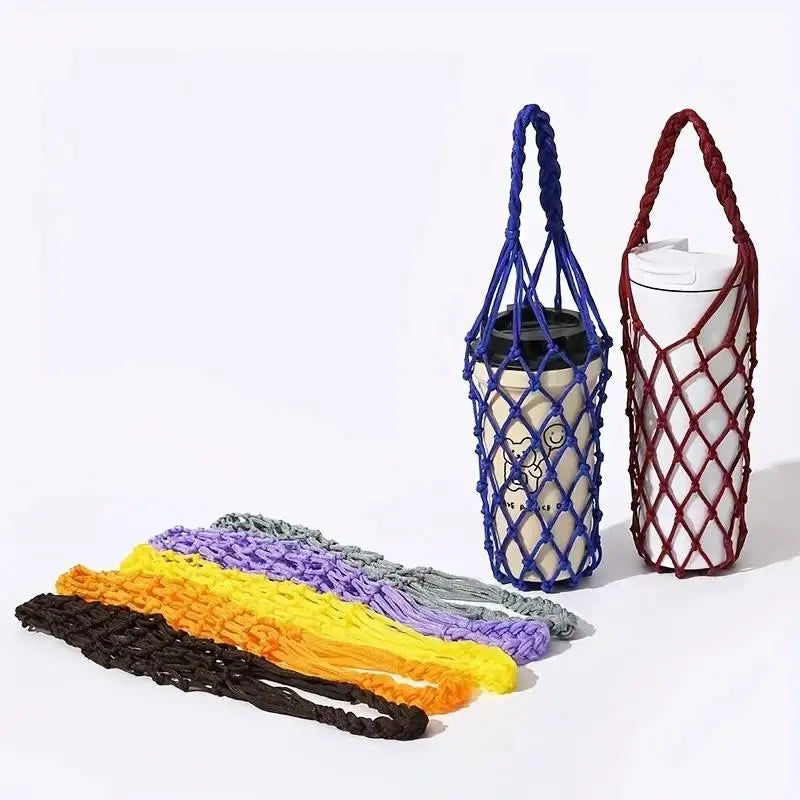 Crochet Cup Holder Bag for Water Bottles and Mugs