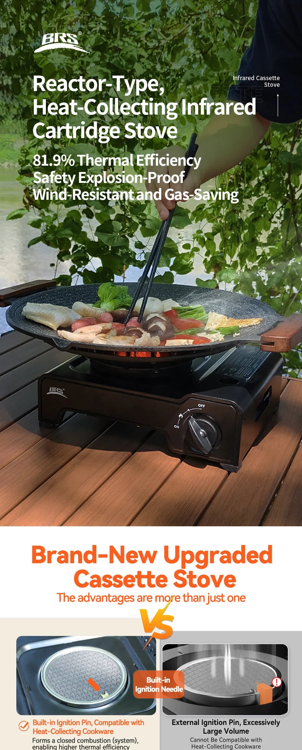 BRS 2600W Infrared Camping Gas Stove with Electronic Ignition