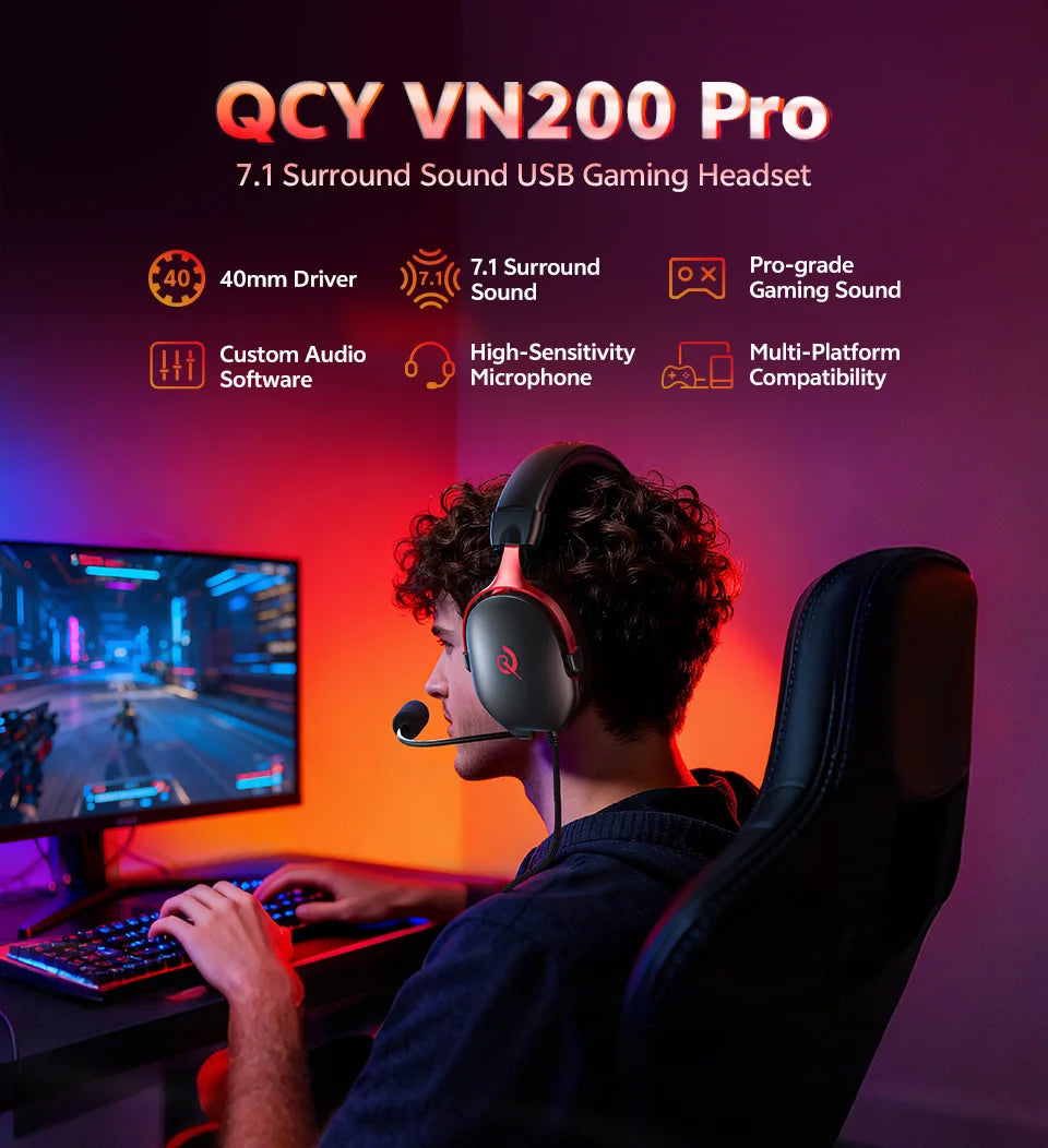 QCY VN200 Pro Bedrade Gaming Headset met 7.1 Geluid & Microfoon