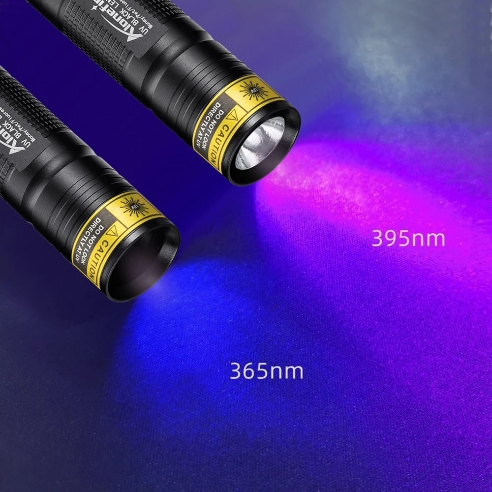 Torcia UV Mini 365nm/395nm, USB ricaricabile, essiccazione UV per colla, torcia, rilevamento ON, peli di gatto/ cane, urina, tinea, monete, lucerne scorpioni