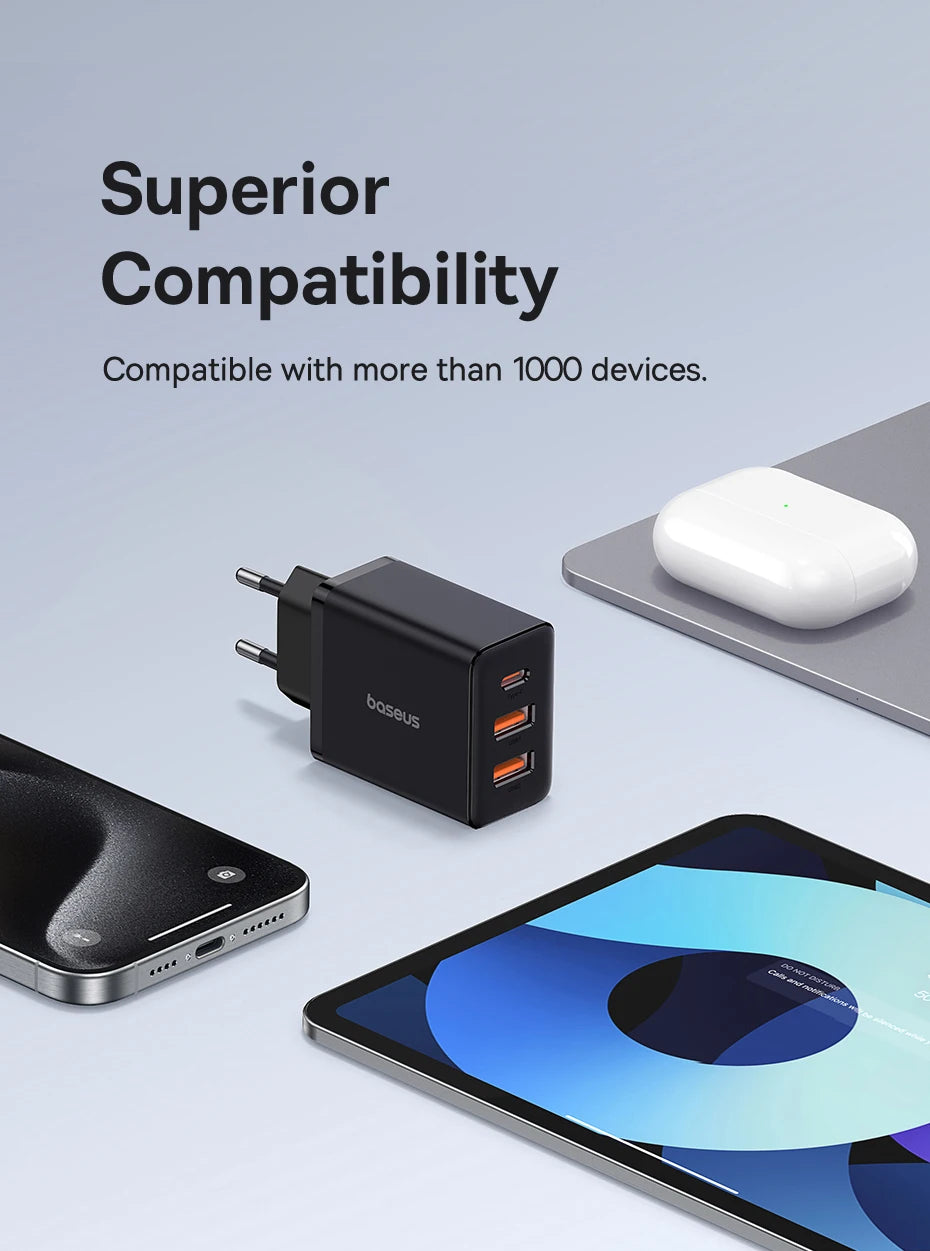 Baseus 30W Gyors Töltő 3-Portos USB-C PD és QC3.0 Fali Adapter