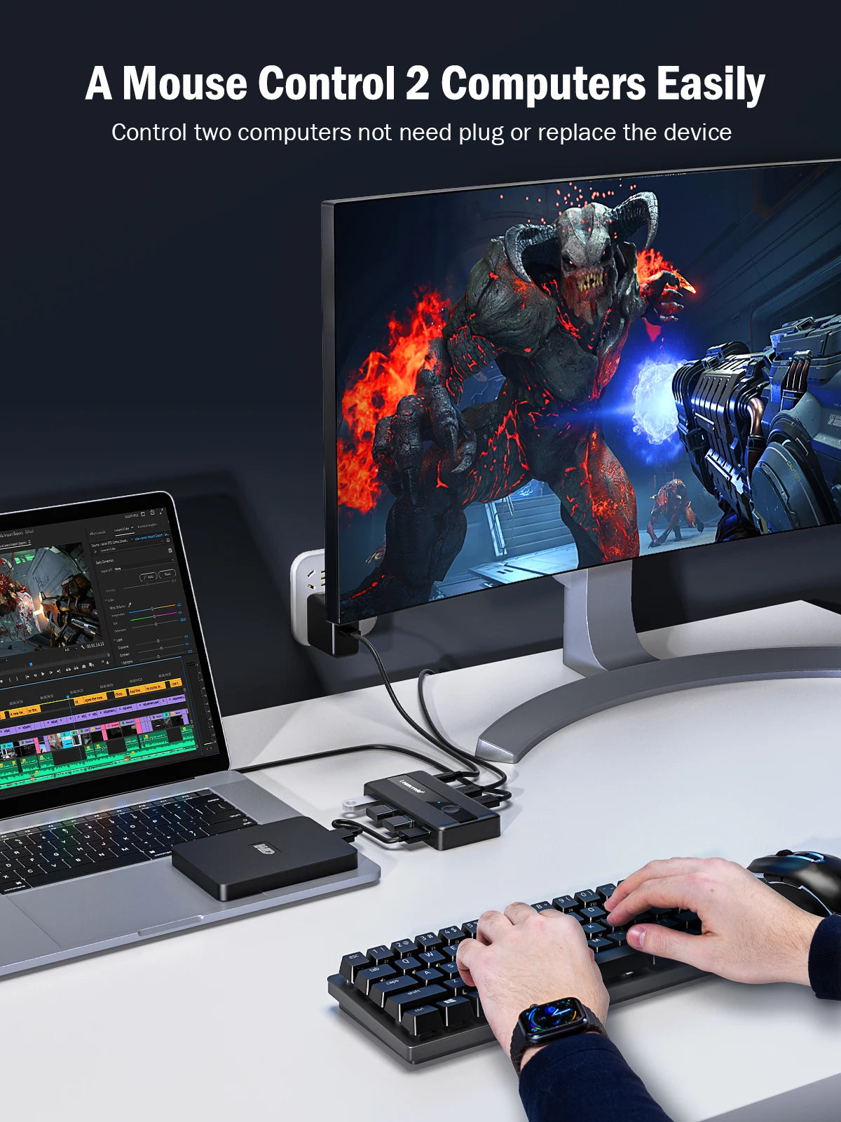 USB 3.0 превключвател за споделяне на периферни устройства между две компютри