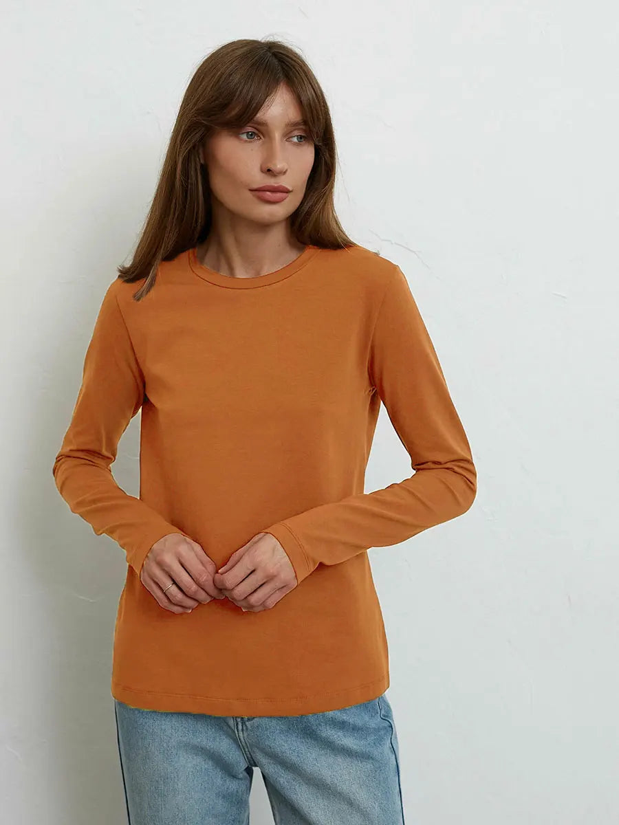 Løs bomulds T-shirt til kvinder – Blød afslappet O-hals tee