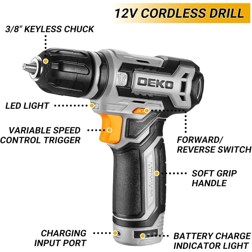 238-Piece Home Mechanic Tool Kit with 12V Cordless Drill