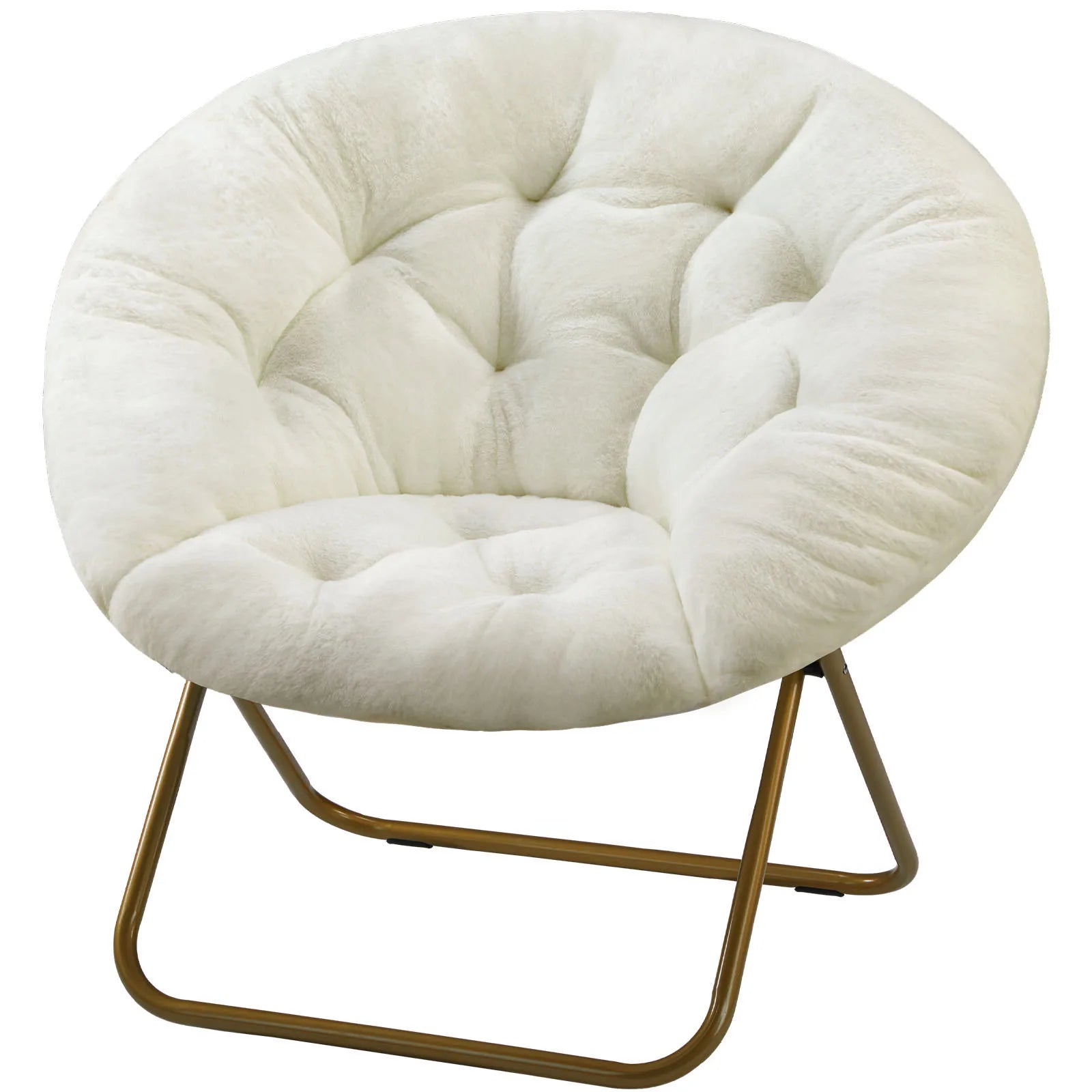 Foldable Faux Fur Saucer Chair with Thick Cushion and Metal Frame