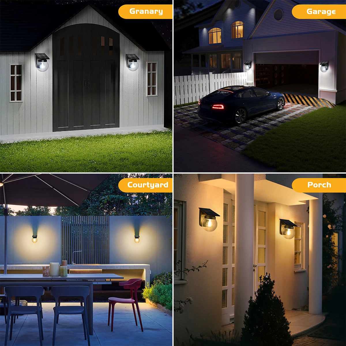 Lámpara solar de pared con bombilla LED E27, IP65, dos modos