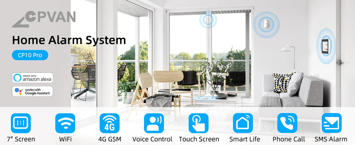 CPVAN 7 inch Smart Home Alarm System Wireless WiFi Home burglar Security Alarm with accessories support Tuya Smart Life control