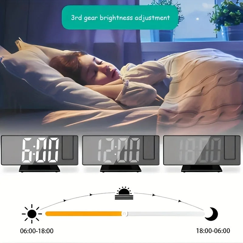 Projection alarm clock multifunction Intelligent luminous clock Bedroom large screen digital clock 180℃ back and celling projec