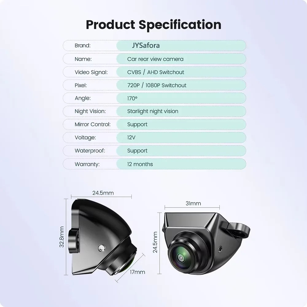 Car Rear View Camera 1080P AHD/CVBS 170° Wide Angle Night Vision