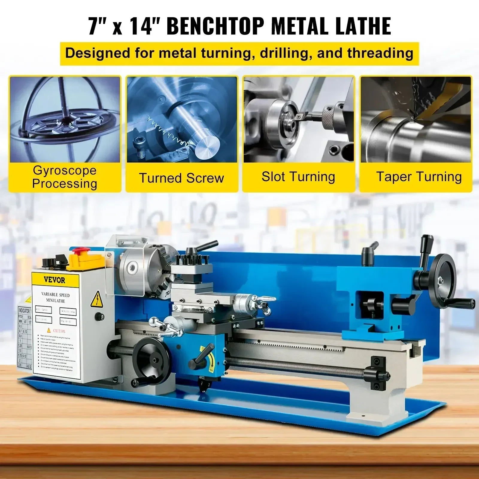7x14 Inch Mini Metal Lathe 550W Variable Speed 50–2500 RPM