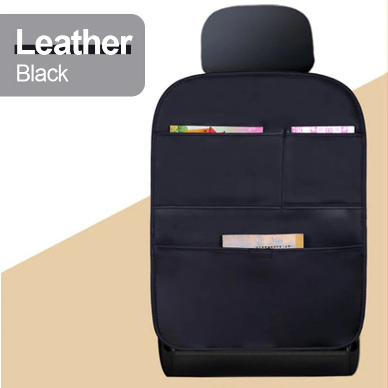 SEAMETAL Leather Car Seat Back Cover Anti Kick Pad for Children Seat Back Storage Pocket Car Organizer Anti-Mud Easy Cleaning