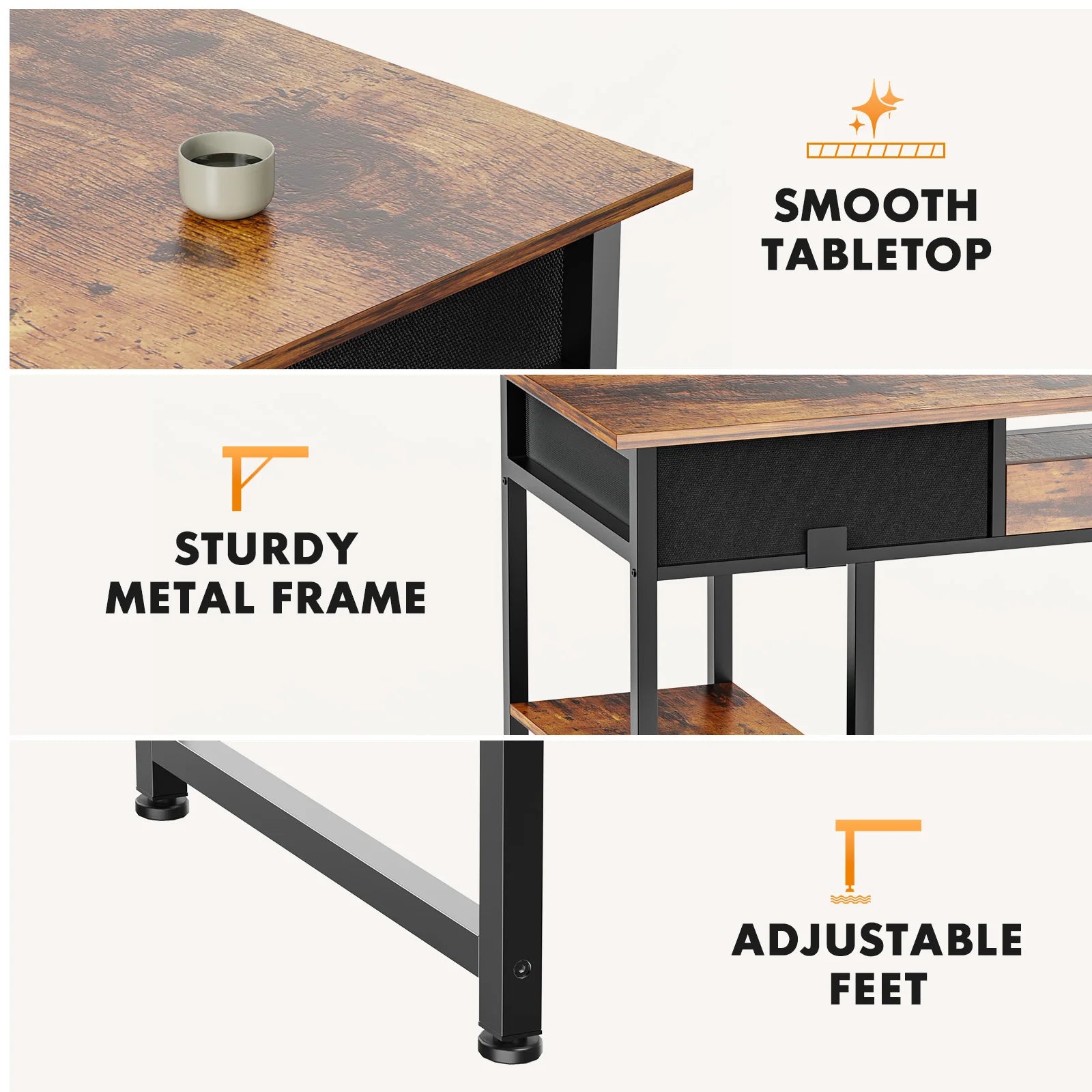 48 Inch Computer Desk with Drawers, Shelves & Keyboard Tray