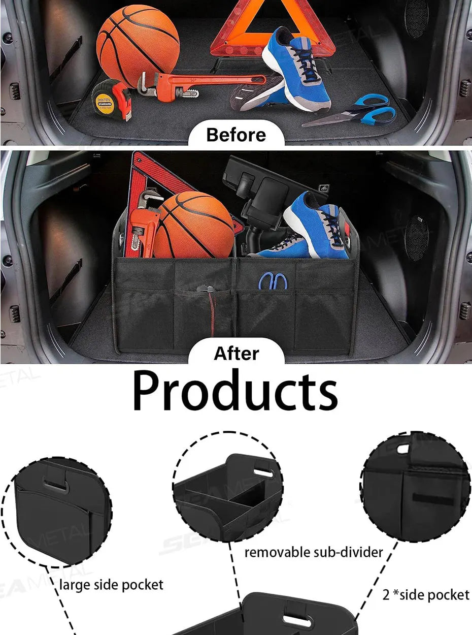 SEAMETAL Car Trunk Organizer 63L Large-Capacity Foldable Storage Box In Car Waterproof Oxford Cloth Universal Storage Organizer