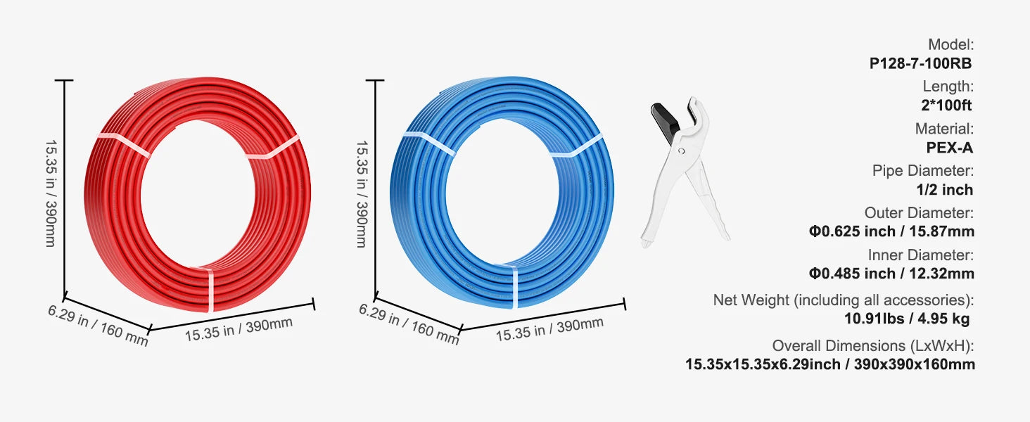 Cijev PEX-A promjera 1/2 inča, 2x100 ft za dovod tople i hladne vode