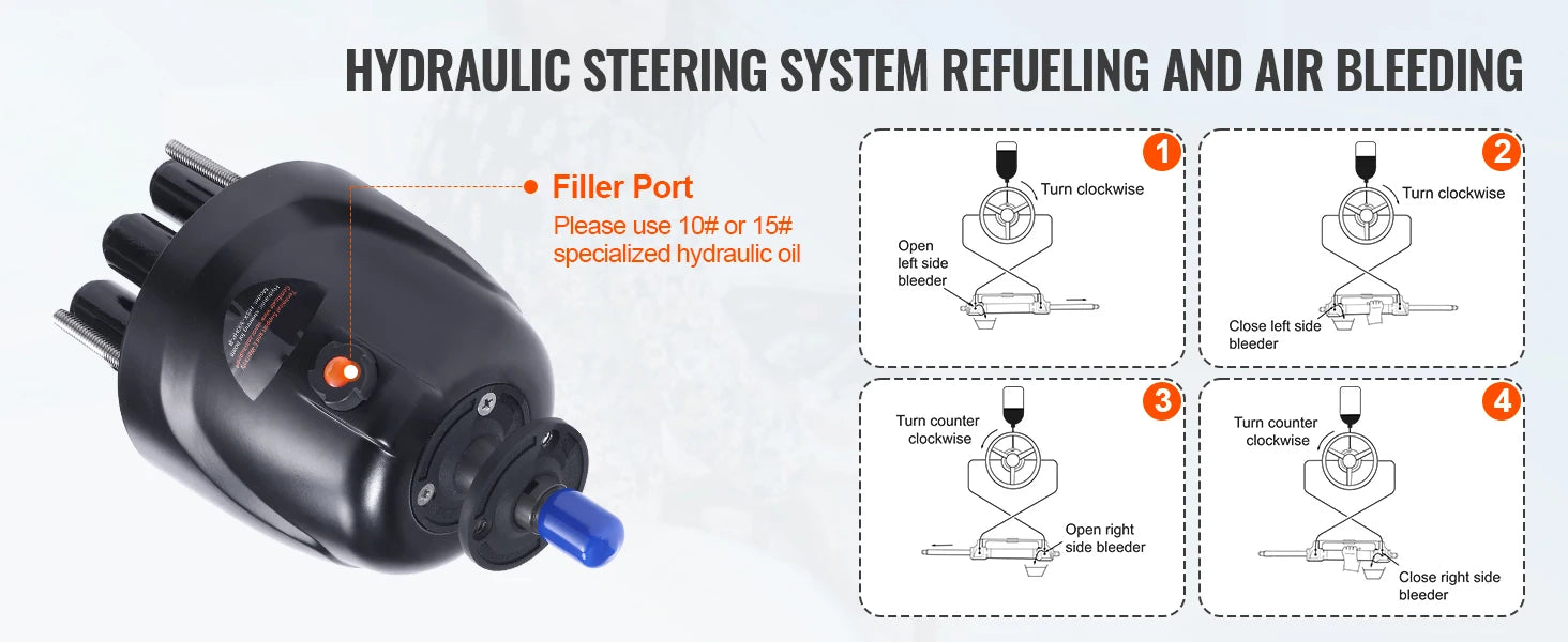 Hydraulic Outboard Steering Kit 90HP–300HP with Pump & 24/26FT Hoses