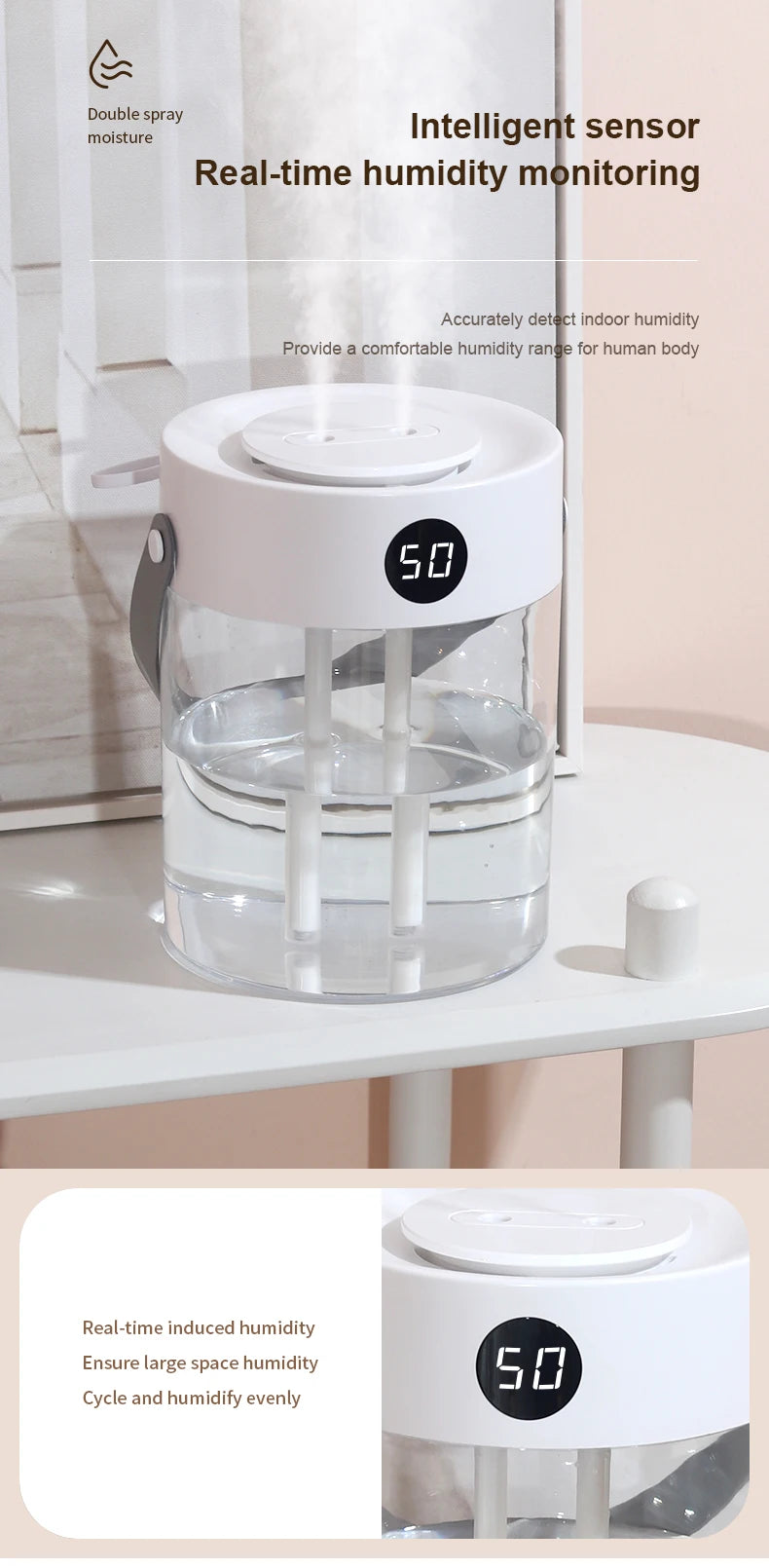 3 L USB Ultrasonic Humidifier with Dual Mist Outlets