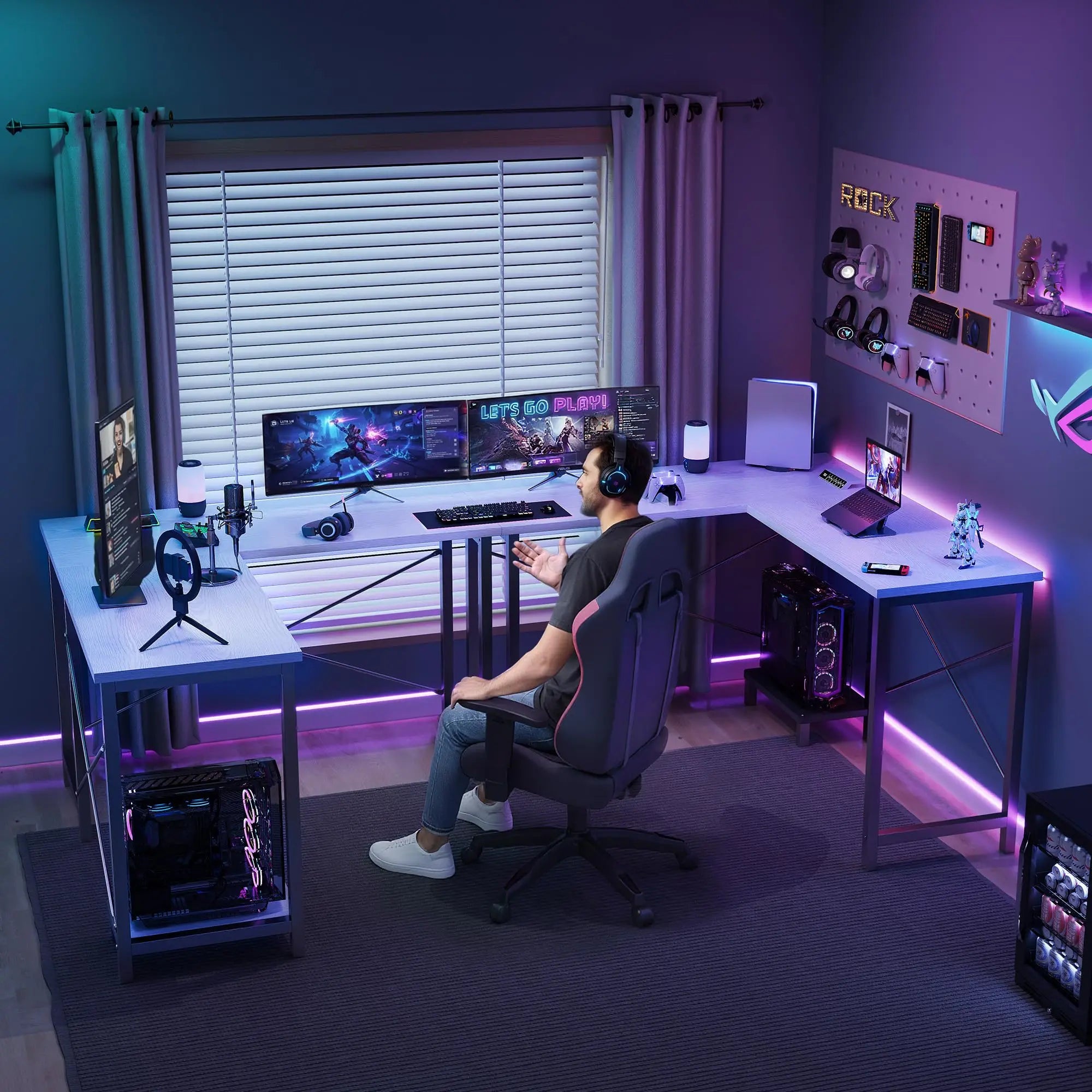 50 Inch L-Shaped Gaming Desk with CPU Shelf Corner Workstation