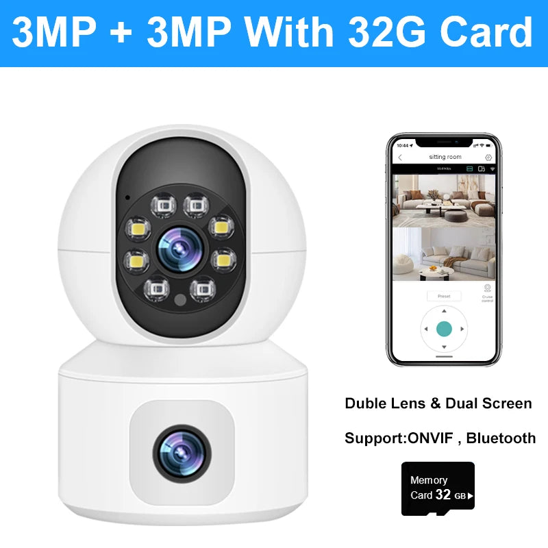 Caméra de sécurité WiFi à double objectif 6MP avec suivi automatique et audio