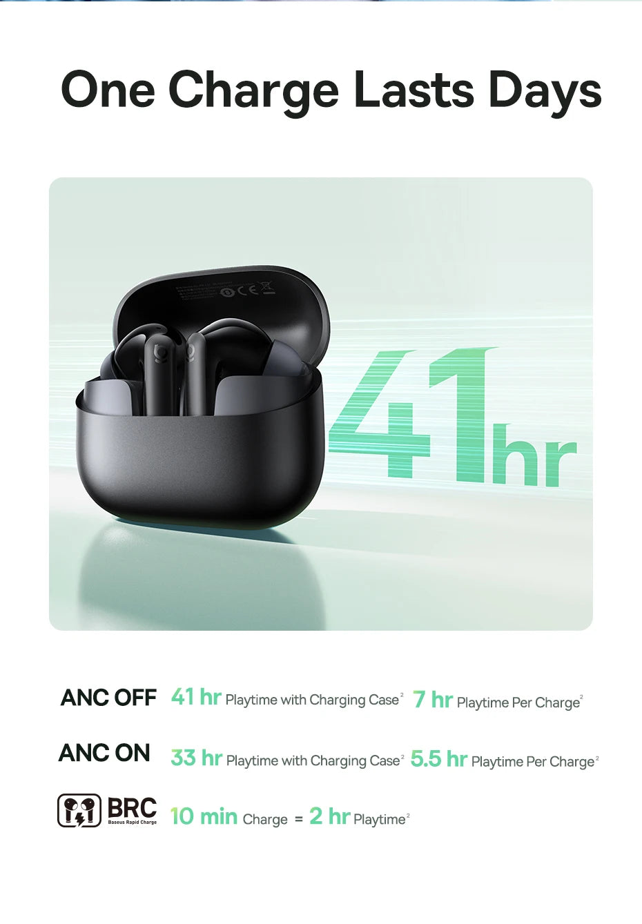 Noise Cancelling True Wireless Earbuds Bluetooth 6.0 with 41Hr Playtime
