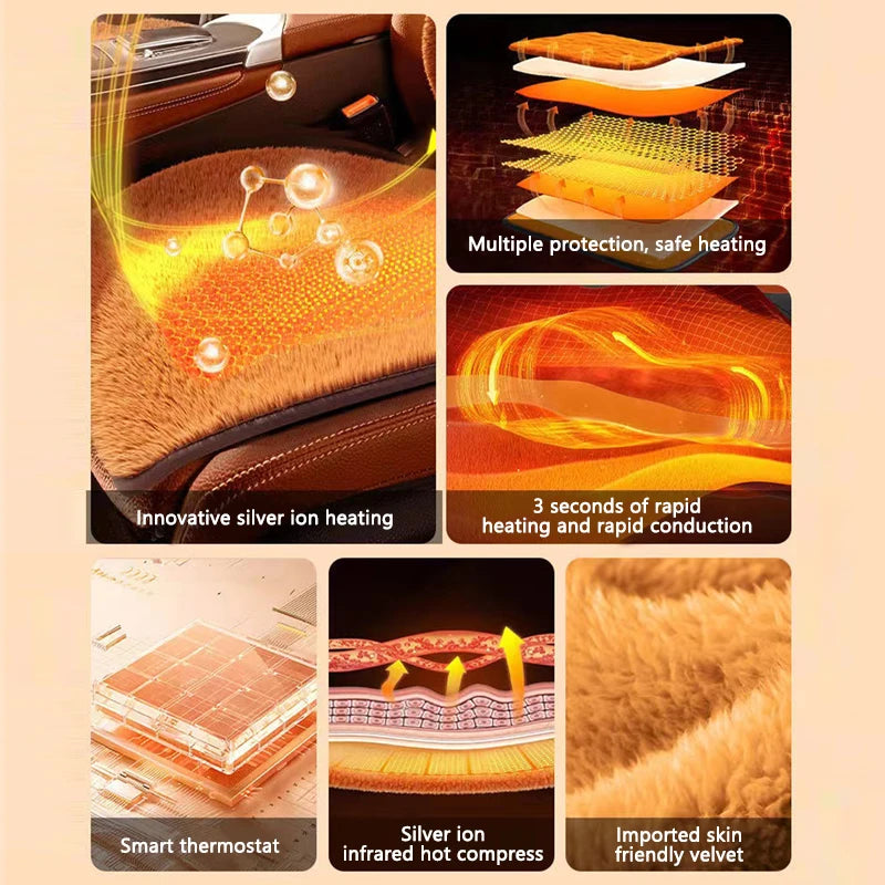 SEAMETAL Heating Car Seat Cushion DC 12V Quick Heating Car Seat Heater Winter Thermal Plush Seat Cushion Universal for Sedan/Suv